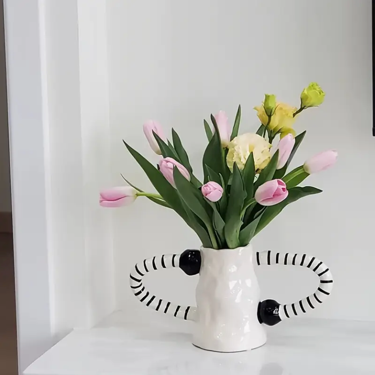 Farmhouse Ceramic Vase – Unique Cylinder Flower Vase for Home Decor