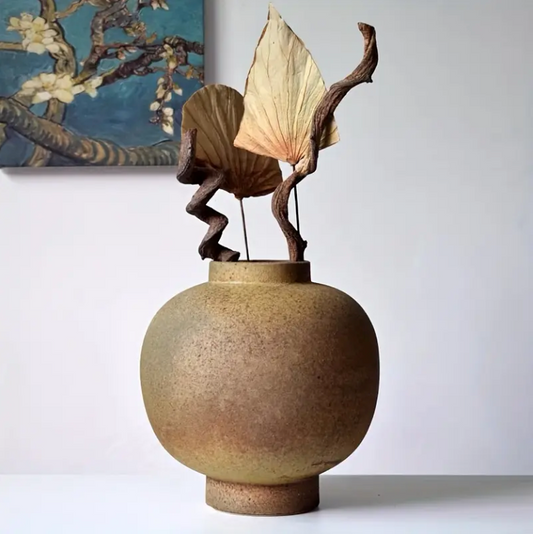 Rustic Ceramic Cylinder Vase – Minimalist Farmhouse Boho Decor for Dining Tables