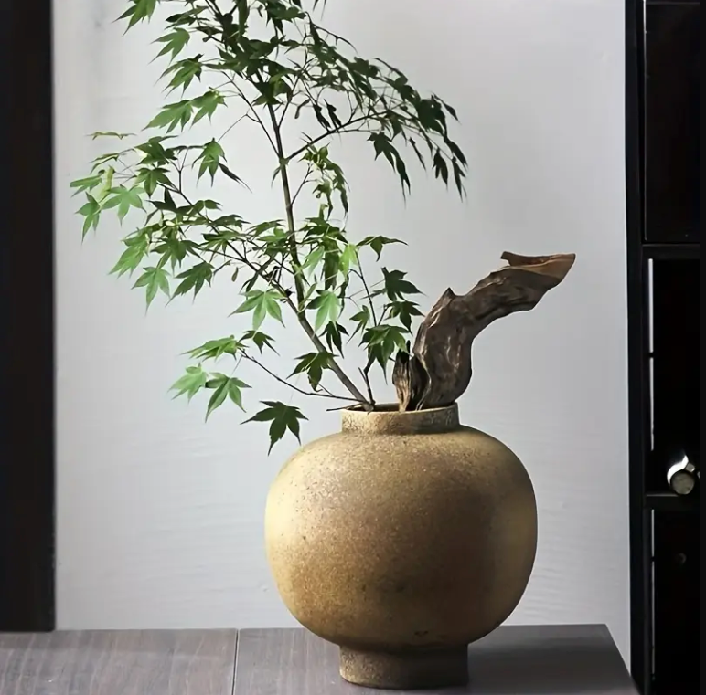 Rustic Ceramic Cylinder Vase – Minimalist Farmhouse Boho Decor for Dining Tables