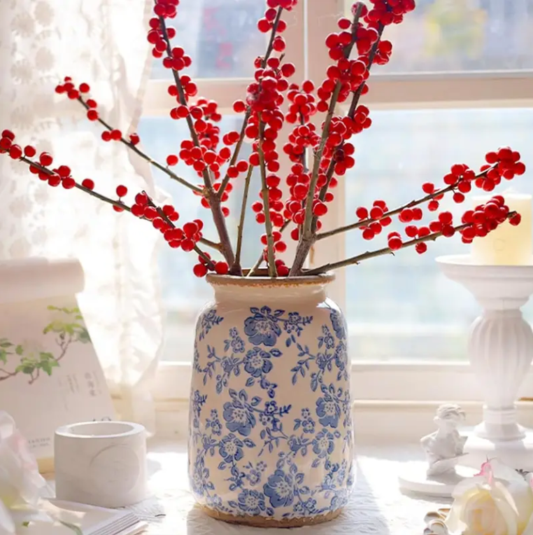 Vintage Blue and White Chinoiserie Ceramic Vase