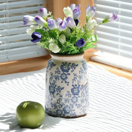Vintage Blue and White Chinoiserie Ceramic Vase